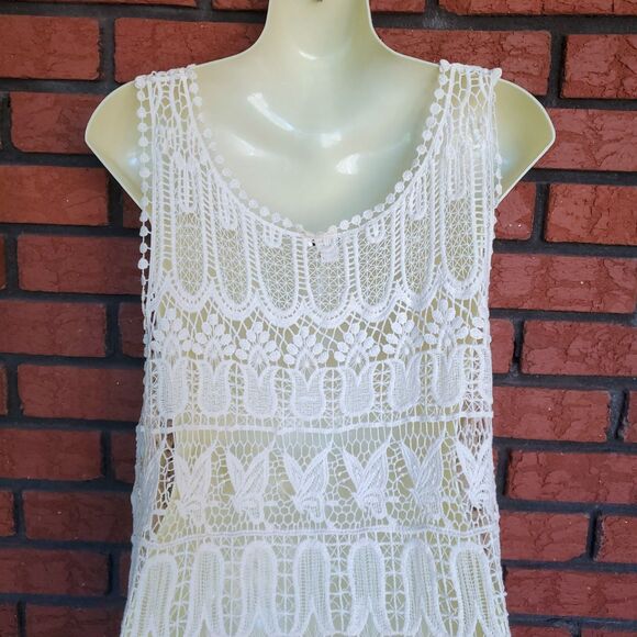 Soho Lady Y2K Crochet Tank Top Plus Size Cream Boho Butterflies Floral Festival - Picture 6 of 11